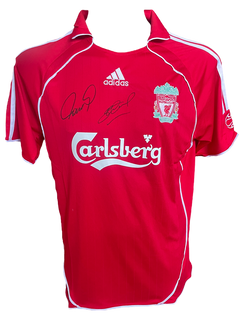 FERNANDO TORRES & STEVEN GERRARD SIGNED LIVERPOOL 2006/08 HOME SHIRT (AFTAL COA)-1