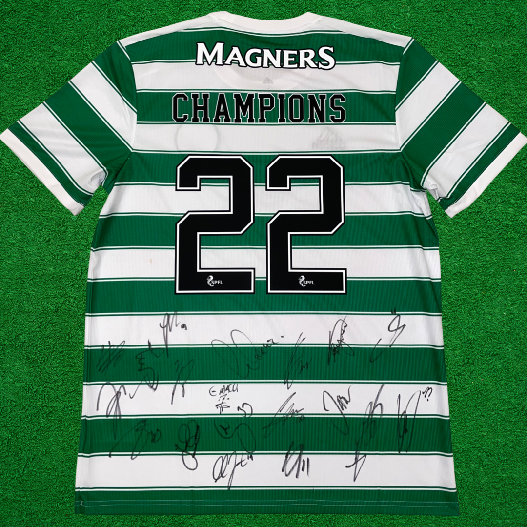 CELTIC FC OFFICIAL SQUAD SIGNED CHAMPIONS 22 CELTIC 2021/22 HOME SHIRT 2 (AFTAL COA)