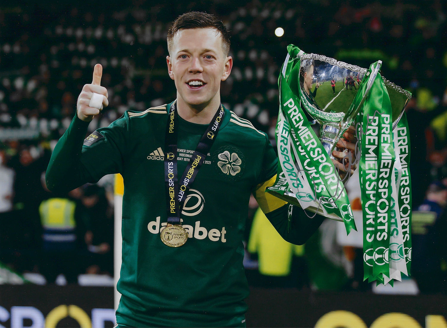 CALLUM MCGREGOR SIGNED PREMIER SPORTS TROPHY 16X12 CELTIC FC PHOTO 2 (AFTAL COA)