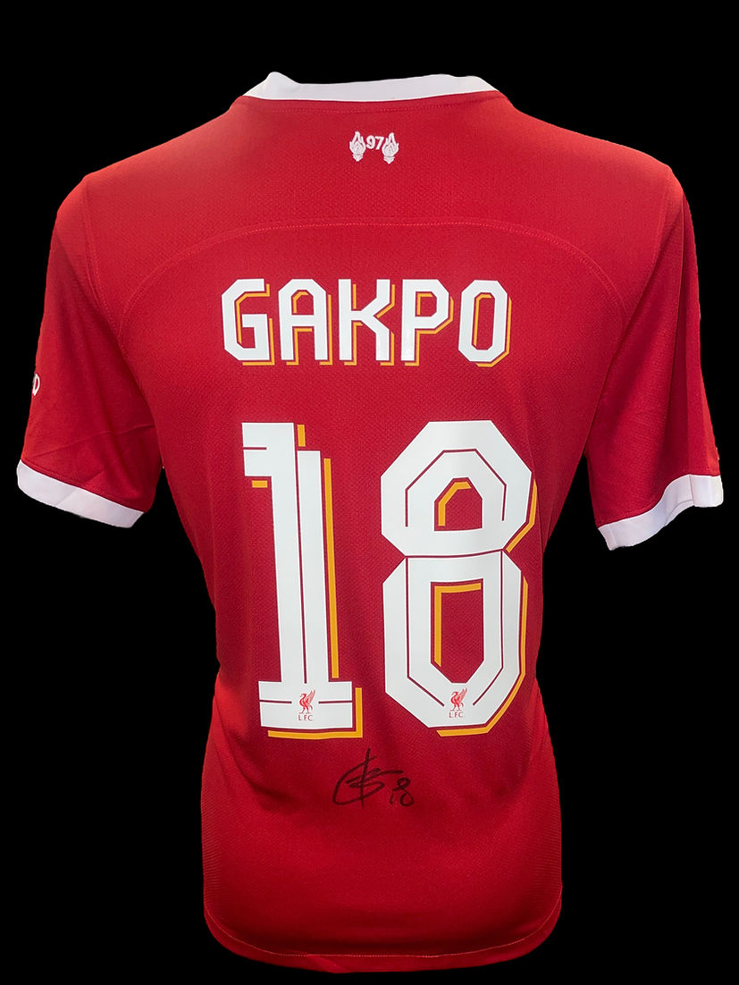 CODY GAKPO SIGNED 2023/24 LIVERPOOL FC LFC PRINT HOME SHIRT (AFTAL COA)