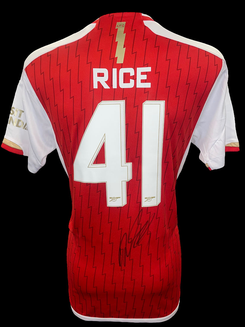 DECLAN RICE SIGNED ARSENAL FC 2023/24 HOME SHIRT RICE 41 UCL (AFTAL COA) 2
