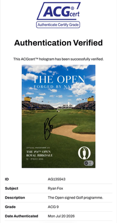 RYAN FOX SIGNED THE OPEN GOLF 154TH OPEN WINNER PROGRAMME (ACG CERT AG135543)-2
