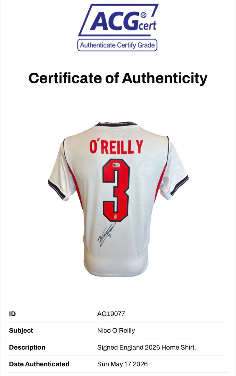 NICO O’REILLY SIGNED 2026/28 ENGLAND WORLD CUP HOME SHIRT (ACG CERT AG19077)-2