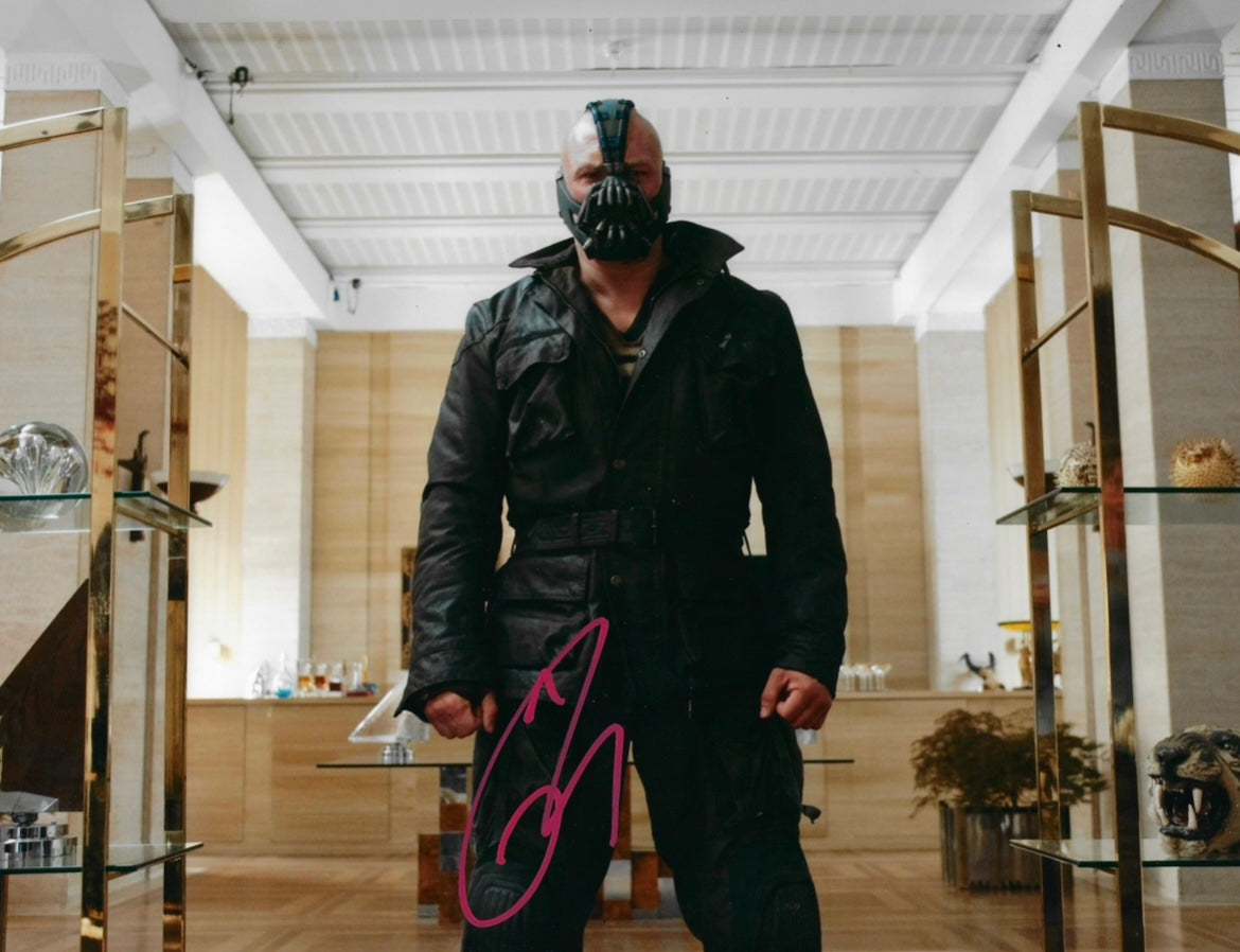 TOM HARDY SIGNED BANE BATMAN 14x11 PHOTOGRAPH (AFTAL COA)