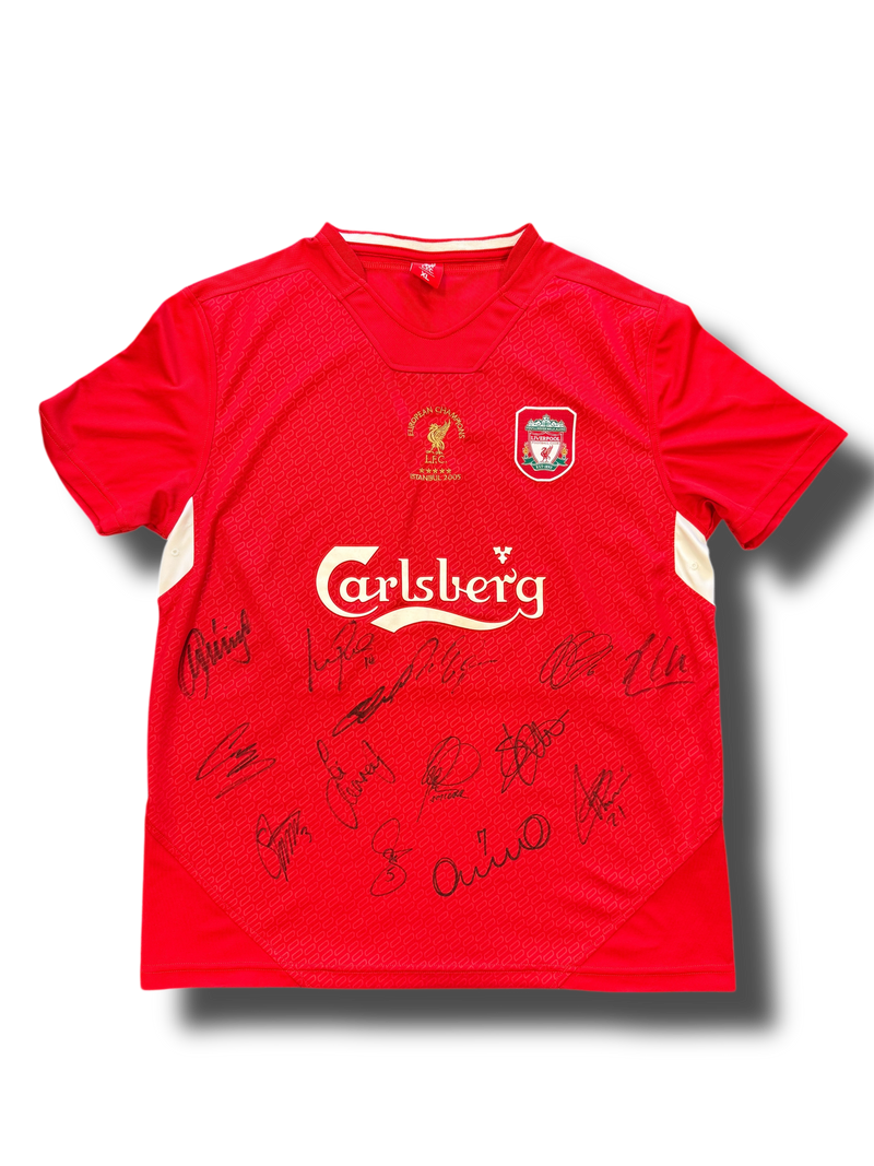 LIVERPOOL FC SIGNED ISTANBUL 2005 SQUAD SHIRT GERRARD ALONSO CARRAGHER (AFTAL COA) 2-1