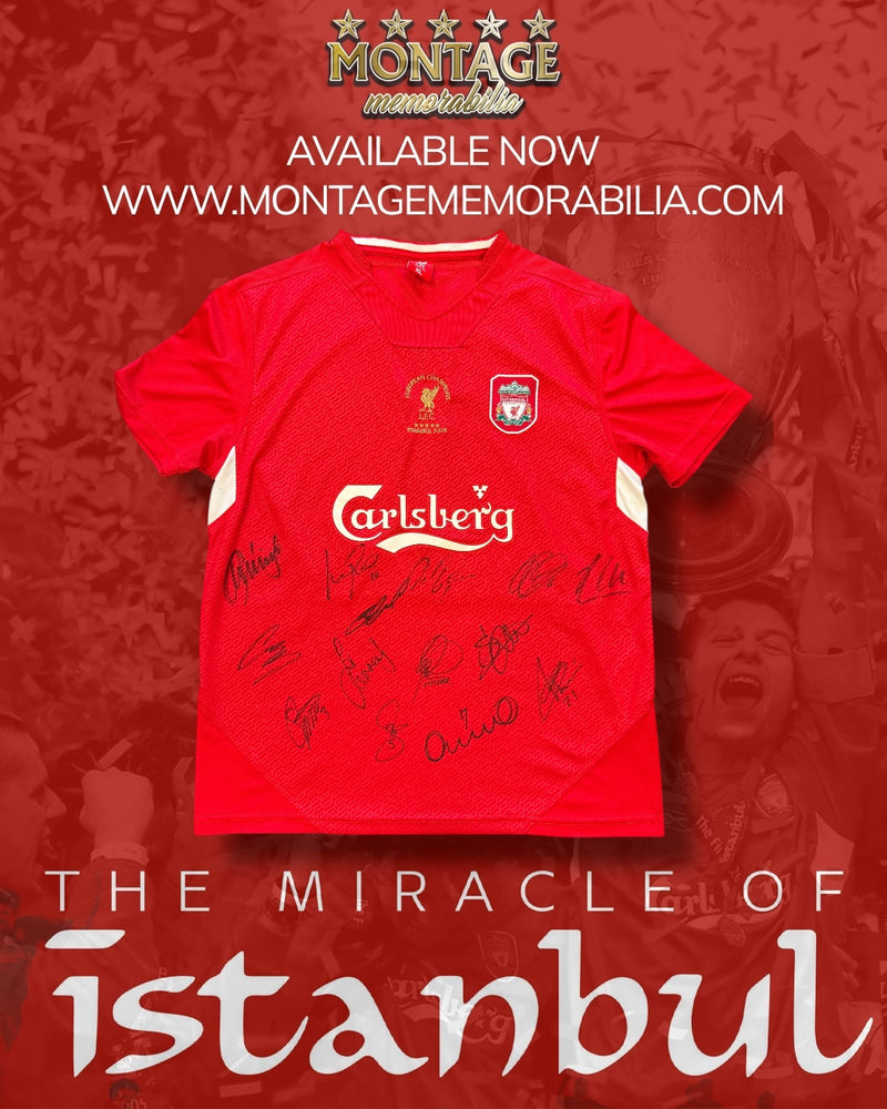LIVERPOOL FC SIGNED ISTANBUL 2005 SQUAD SHIRT GERRARD ALONSO CARRAGHER (AFTAL COA) 2-2