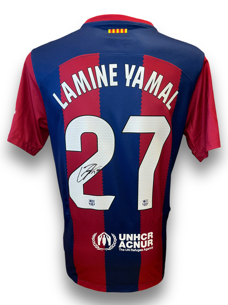 LAMINE YAMAL SIGNED BARCELONA 2023/24 HOME SHIRT (AFTAL COA)-1