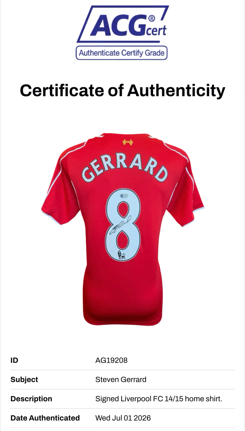 STEVEN GERRARD SIGNED LIVERPOOL FC 2014/15 HOME SHIRT (ACG CERT AG19208)-2
