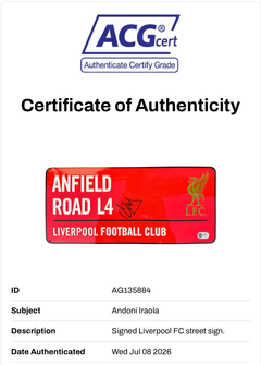ANDONI IRAOLA SIGNED LIVERPOOL FC ANFIELD STREET SIGN (ACG CERT AG135884)-2