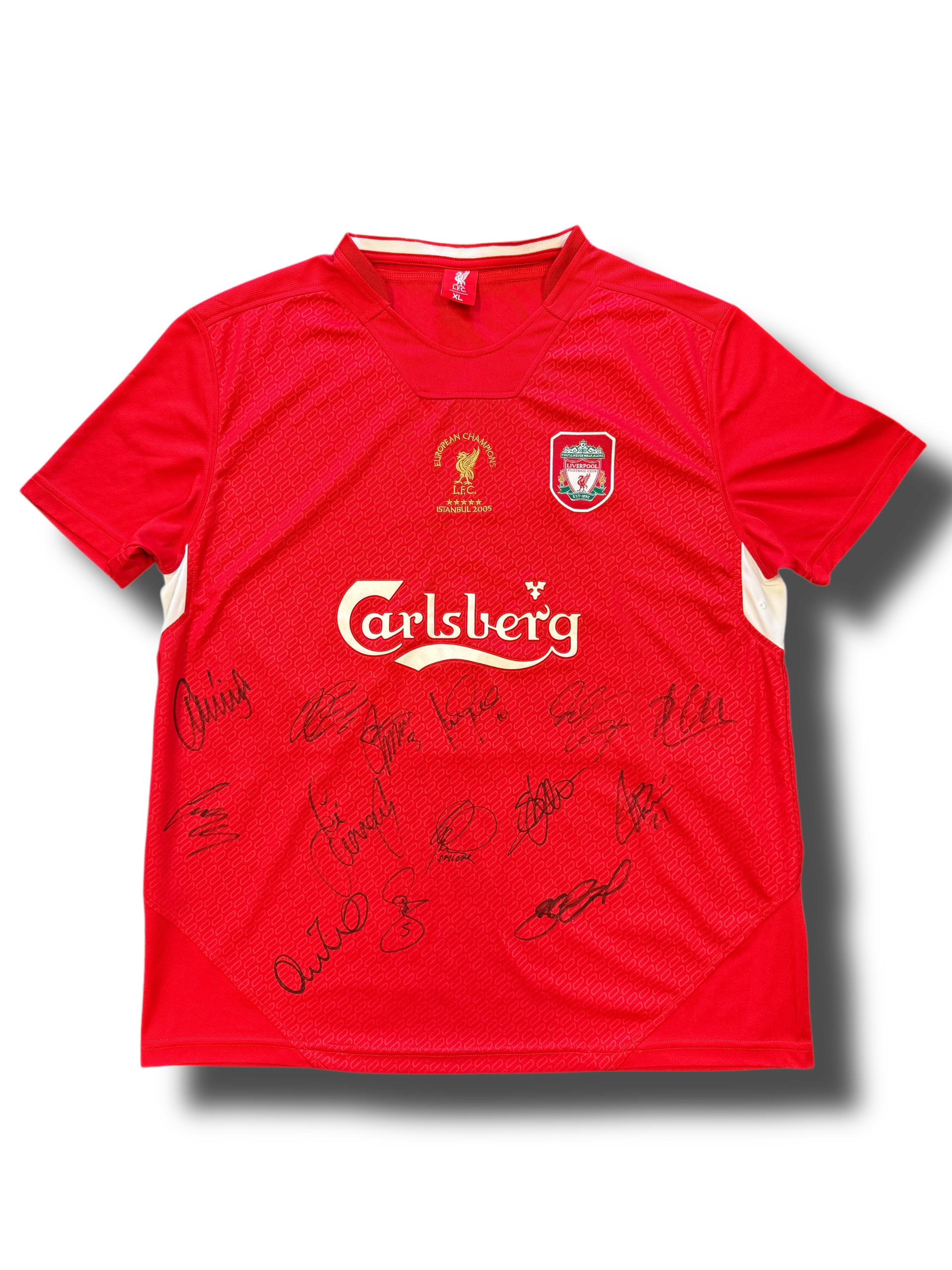 LIVERPOOL FC SIGNED ISTANBUL 2005 SQUAD SHIRT GERRARD ALONSO