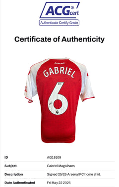 GABRIEL MAGALHAES SIGNED ARSENAL FC 2025/26 HOME SHIRT (ACG CERT AG19109)-2