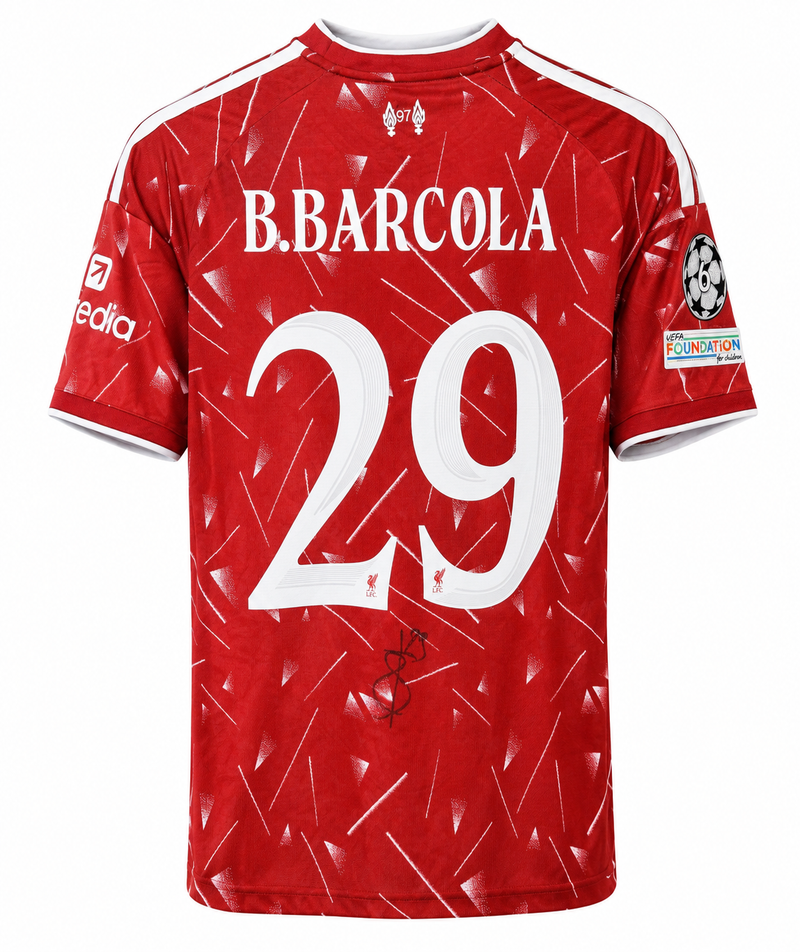 BRADLEY BARCOLA SIGNED LIVERPOOL FC UCL 26/27 HOME SHIRT (ACG CERT)-1