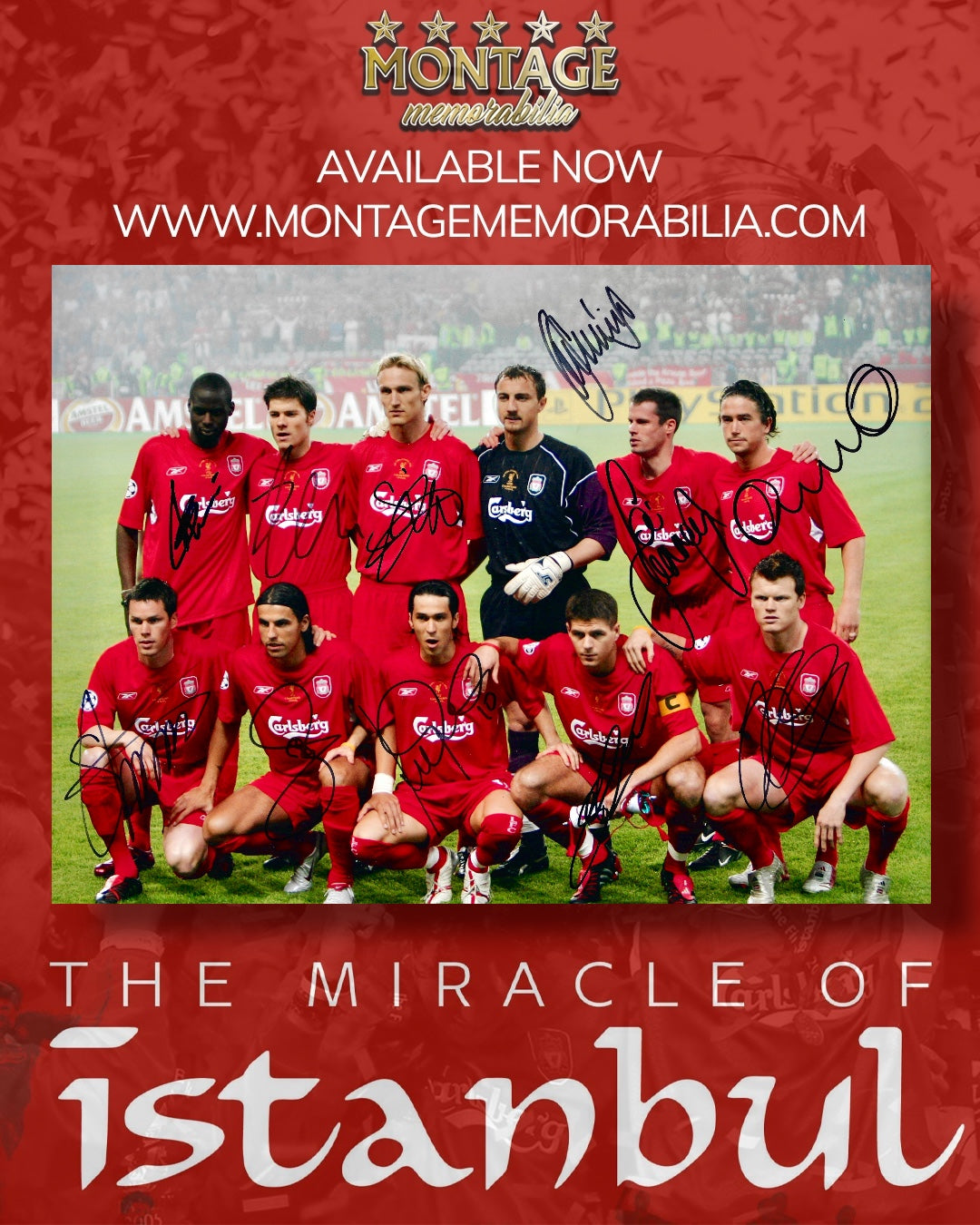 LIVERPOOL FC SIGNED ISTANBUL 2005 STARTING 11 16x12 PHOTO (AFTAL COA)