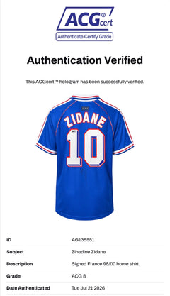 ZINEDINE ZIDANE SIGNED FRANCE 1998/00 HOME SHIRT (ACG CERT AG135551)-2