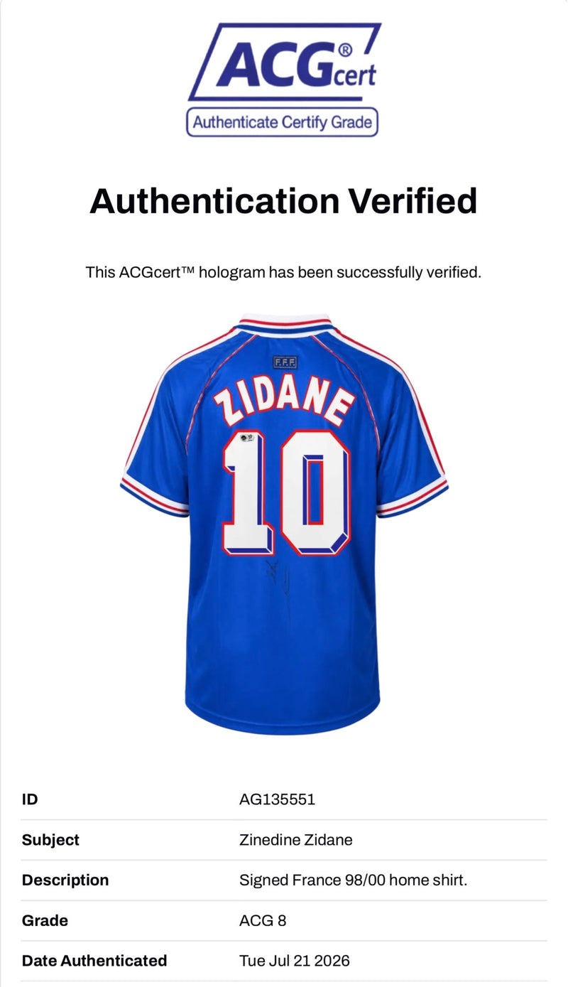 ZINEDINE ZIDANE SIGNED FRANCE 1998/00 HOME SHIRT (ACG CERT AG135551)-2