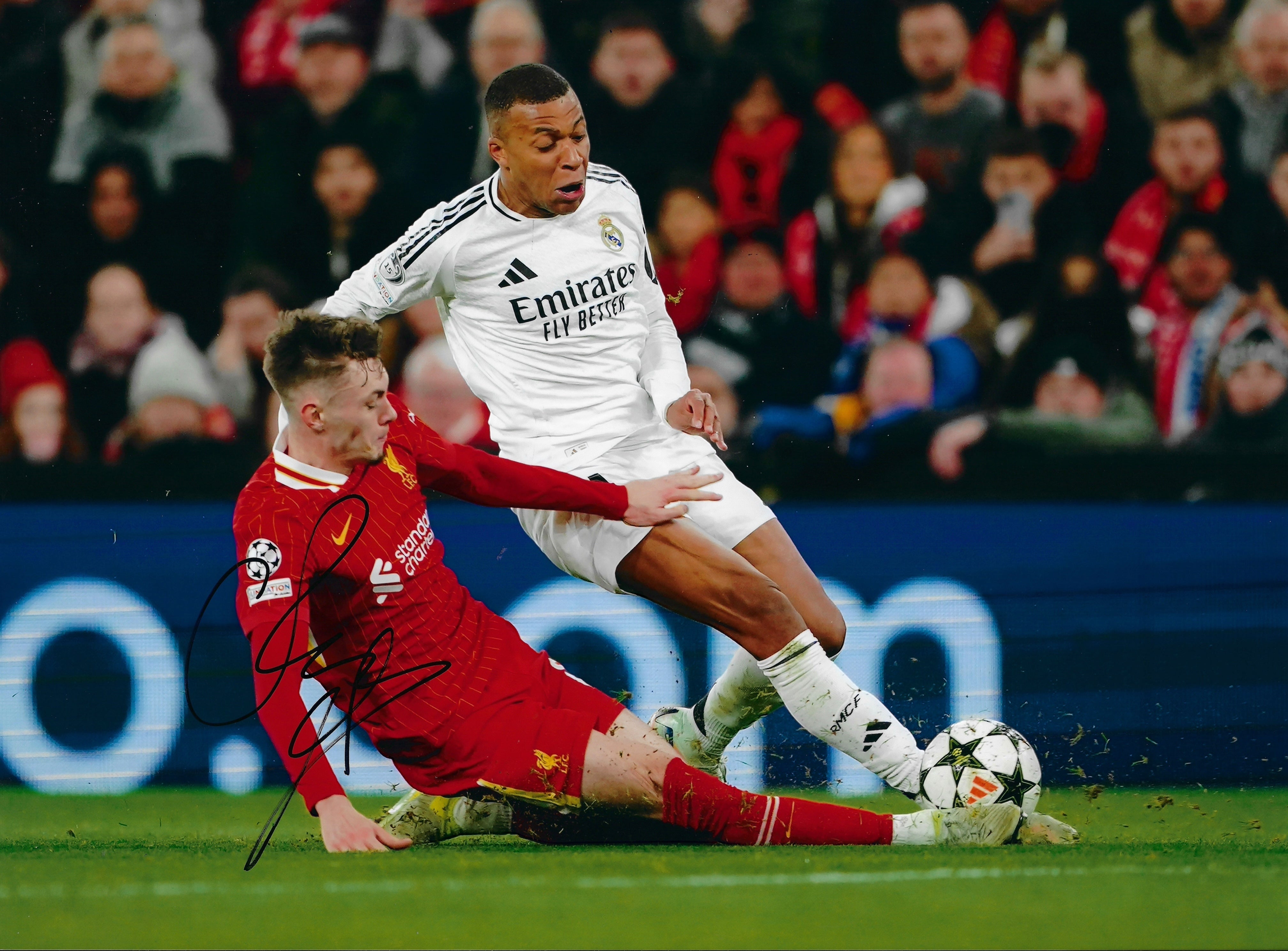 CONOR BRADLEY SIGNED LIVERPOOL FC MBAPPE TACKLE 16X12 PHOTO (AFTAL COA) 5