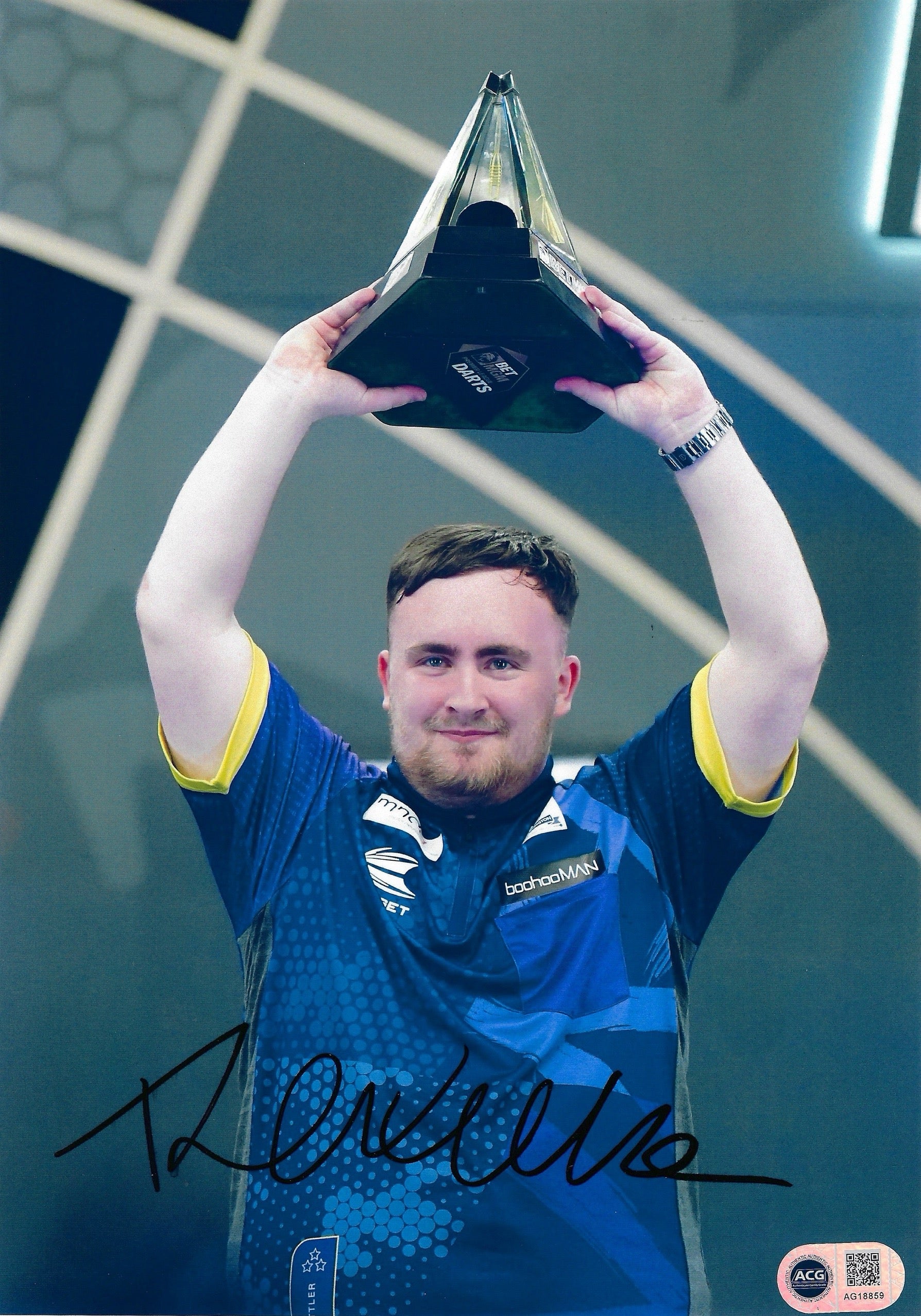 LUKE THE NUKE LITTLER SIGNED PREMIER LEAGUE CHAMPION 12x8 (ACG CERT AG18859)