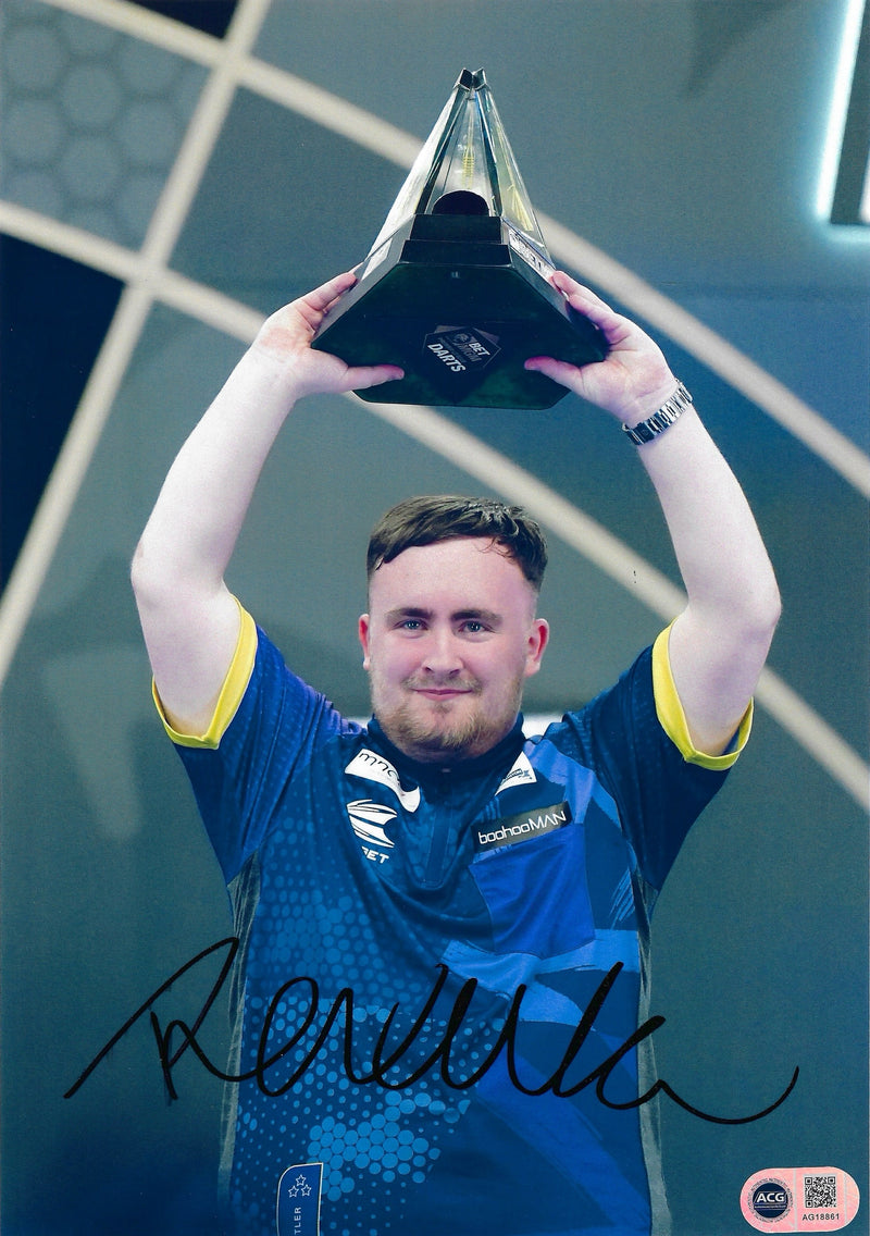 LUKE THE NUKE LITTLER SIGNED PREMIER LEAGUE CHAMPION 12x8 (ACG CERT AG18861)-1