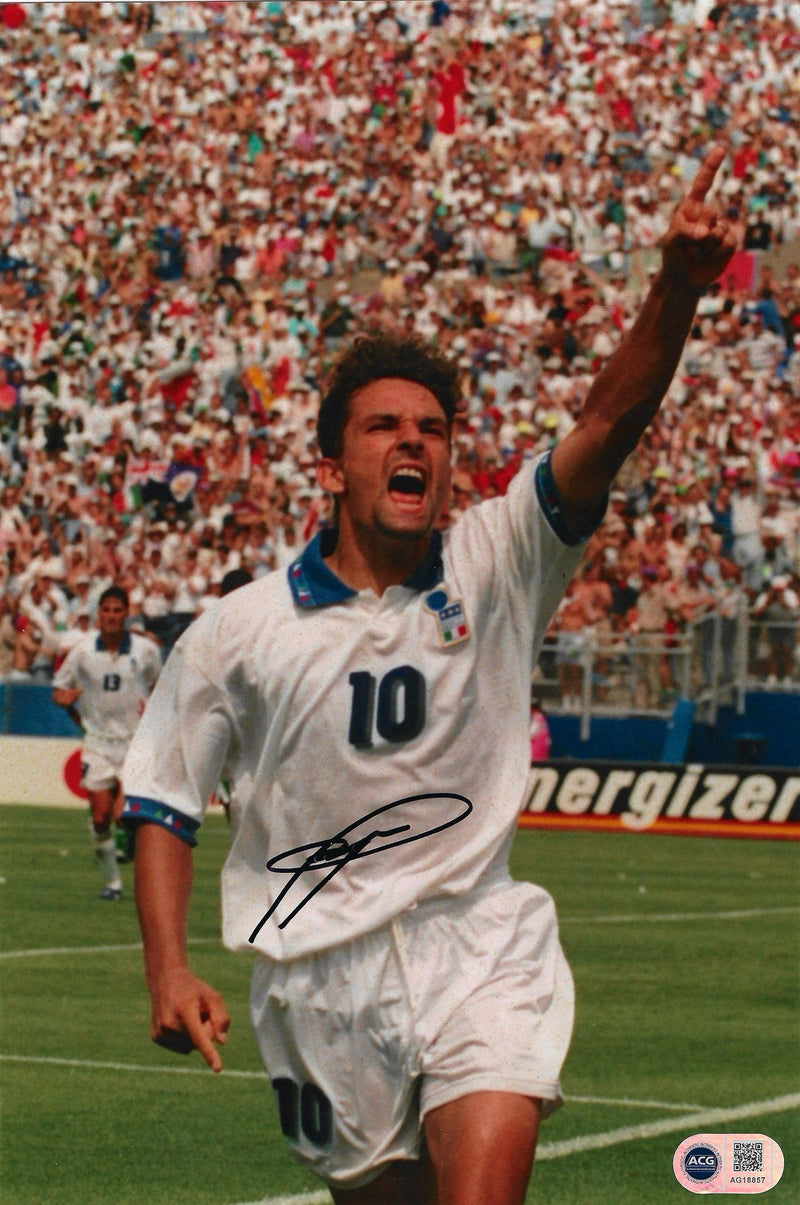 ROBERTO BAGGIO SIGNED 12x8 ITALY 94 LEGEND PHOTO (ACG CERT AG18857)-1