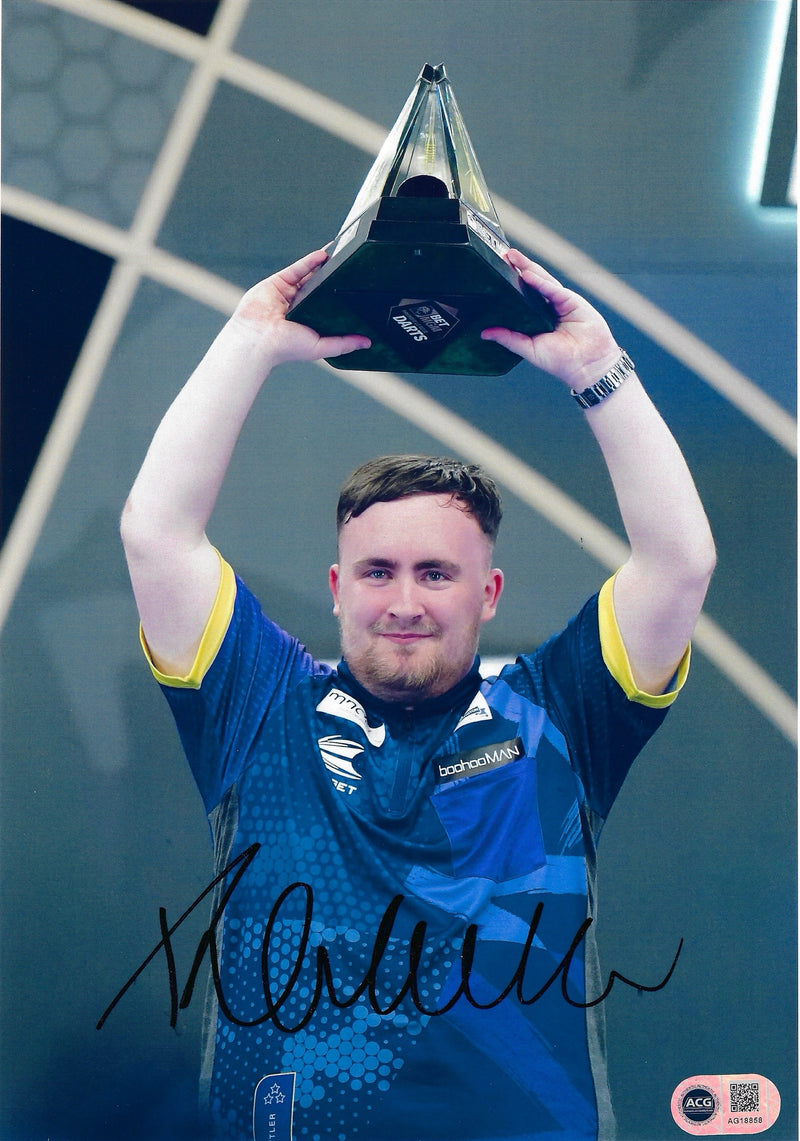 LUKE THE NUKE LITTLER SIGNED PREMIER LEAGUE CHAMPION 12x8 (ACG CERT AG18858)-1