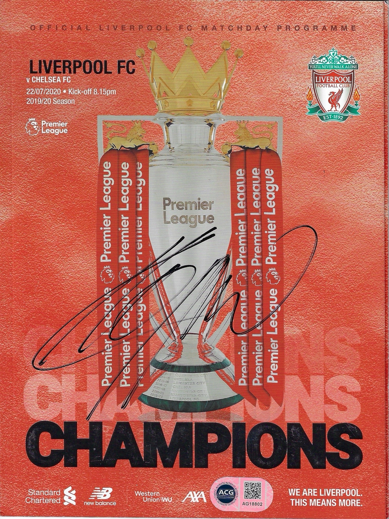 JURGEN KLOPP 2019/20 LIVERPOOL FC CHAMPIONS SIGNED PROGRAMME (ACG CERT AG18802)-1