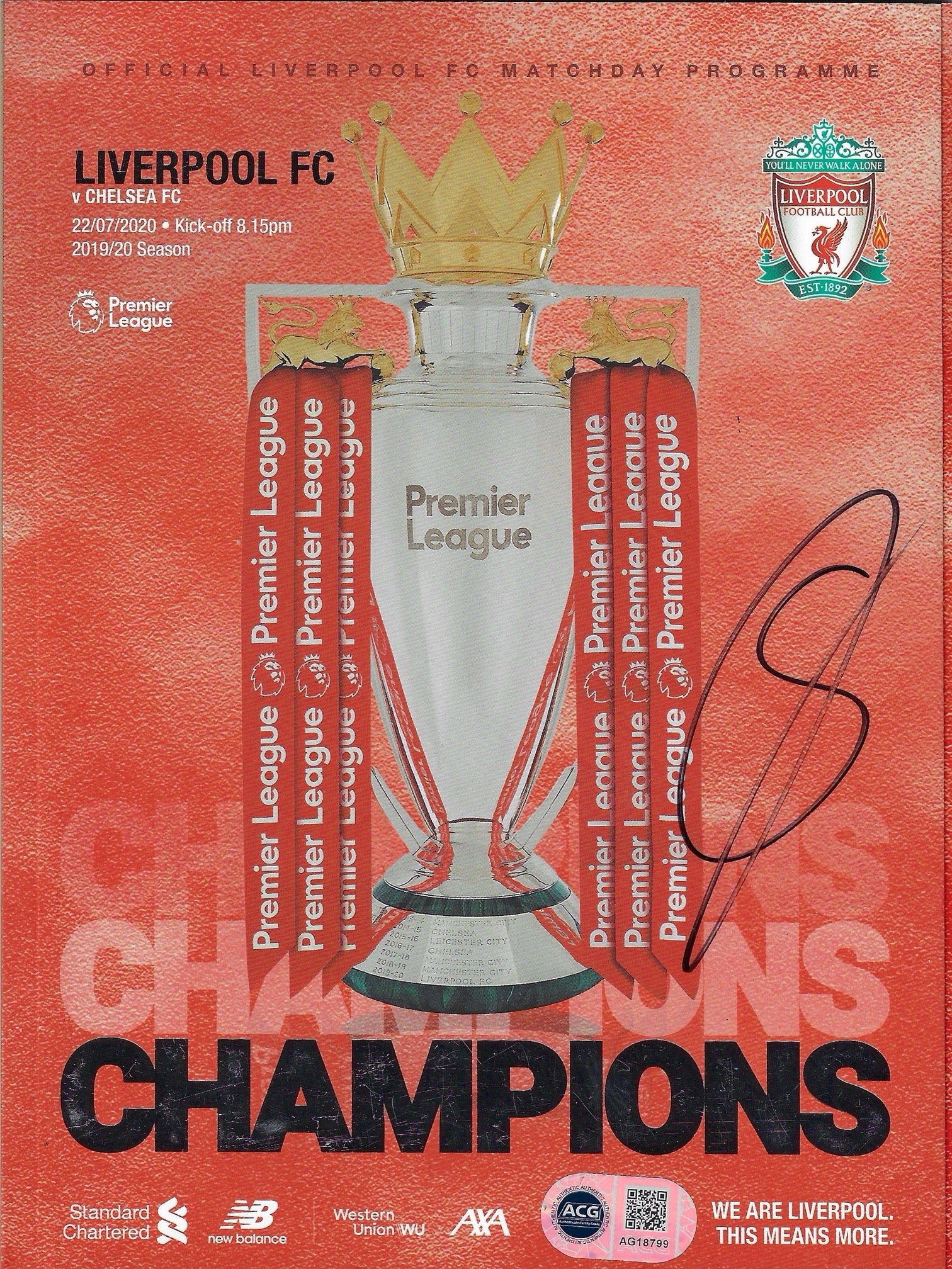 CURTIS JONES 2019/20 LIVERPOOL FC CHAMPIONS SIGNED PROGRAMME (ACG CERT AG18799)