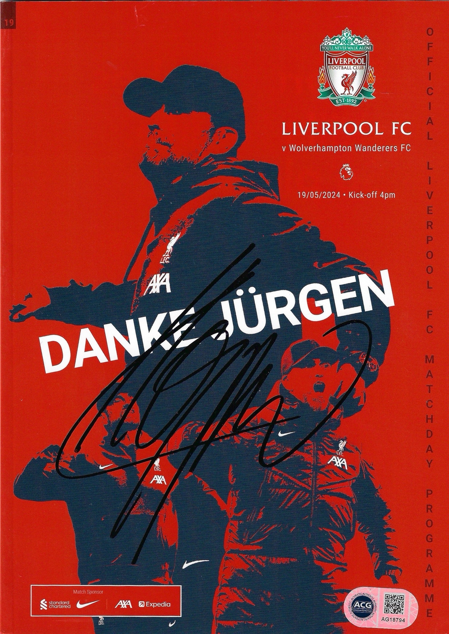 JURGEN KLOPP SIGNED FINAL LFC GAME PROGRAMME V WOLVES (ACG CERT AG18794)-1
