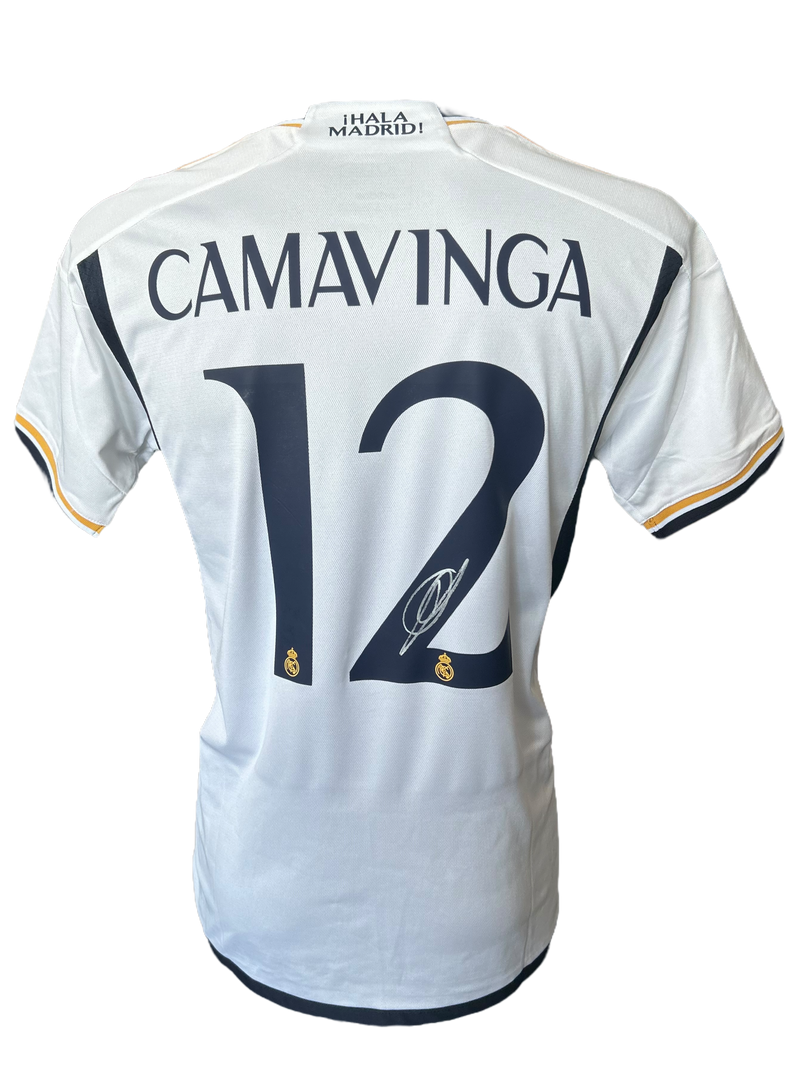 EDUARDO CAMAVINGA SIGNED 2023/24 REAL MADRID HOME SHIRT (AFTAL COA)-1