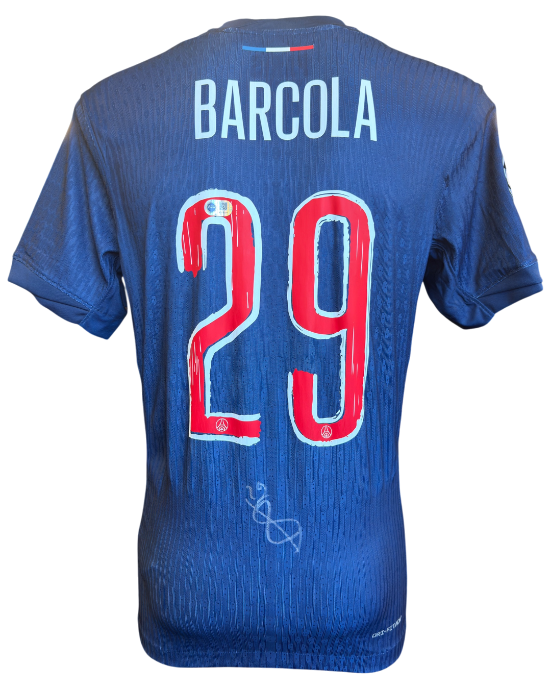BRADLEY BARCOLA SIGNED 24/25 PARIS SAINT-GERMAIN PSG HOME SHIRT (ACG CERT AG19114)