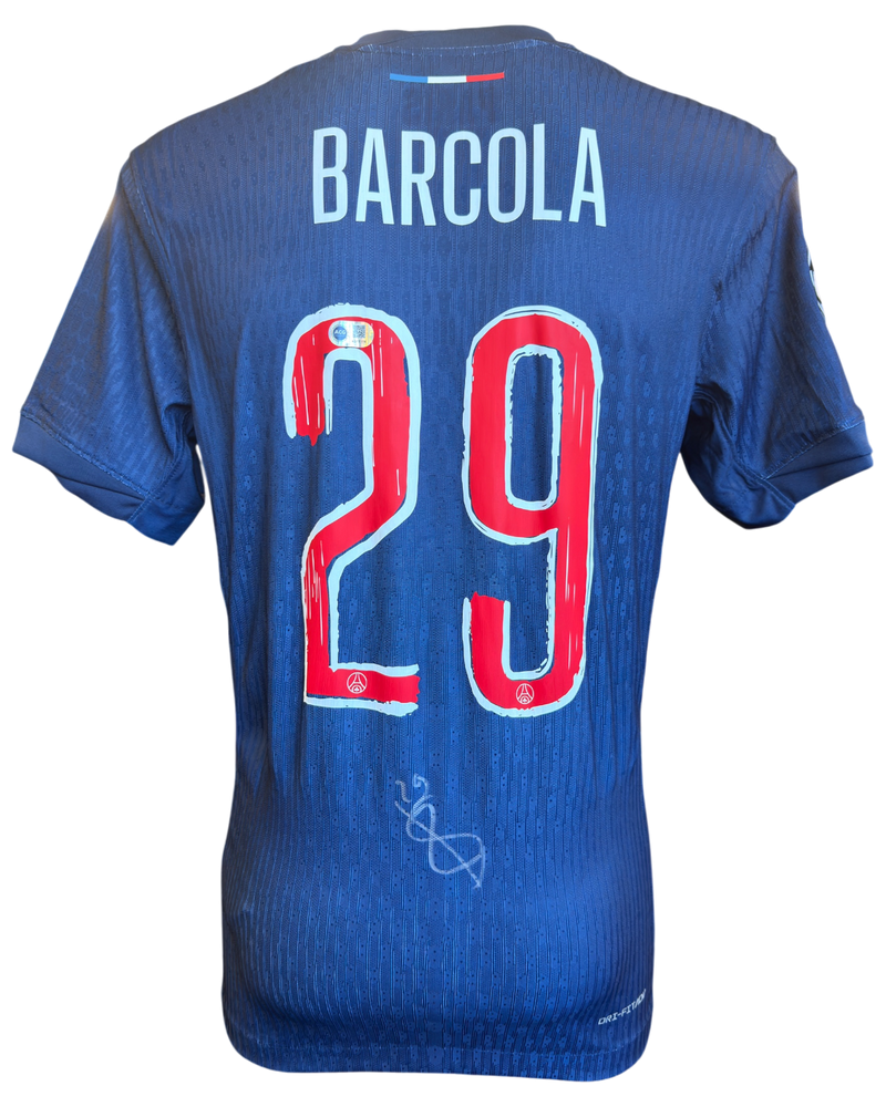 BRADLEY BARCOLA SIGNED 24/25 PARIS SAINT-GERMAIN PSG HOME SHIRT (ACG CERT AG19114)-1