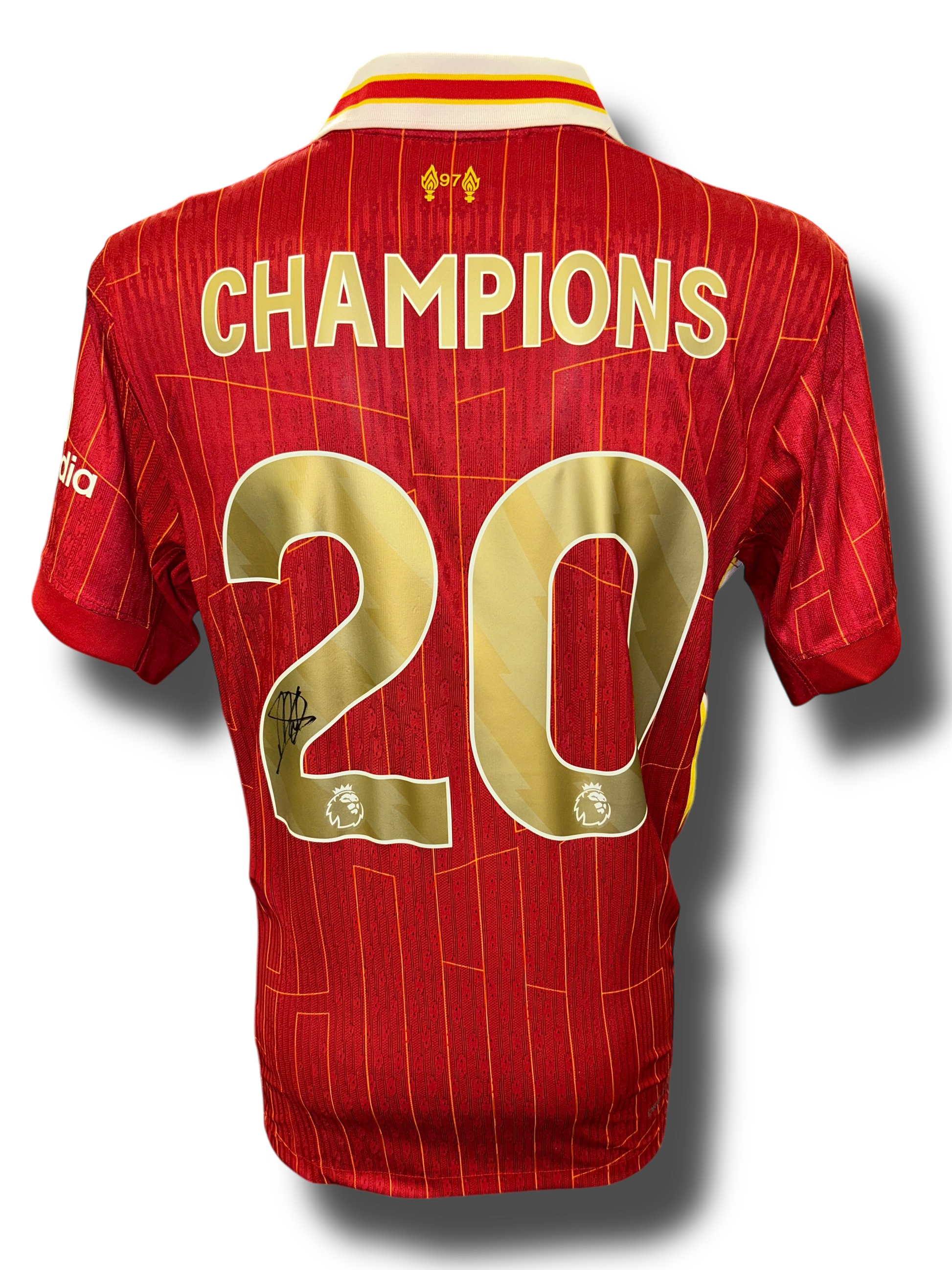 ARNE SLOT SIGNED LIVERPOOL FC 24/25 CHAMPIONS GOLD HOME SHIRT (AFTAL COA)-1