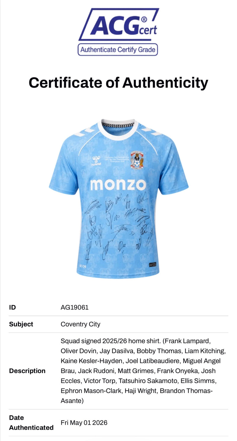 COVENTRY CITY FC 2025/26 CHAMPIONS SQUAD SIGNED HOME SHIRT (ACG CERT AG19061)-2