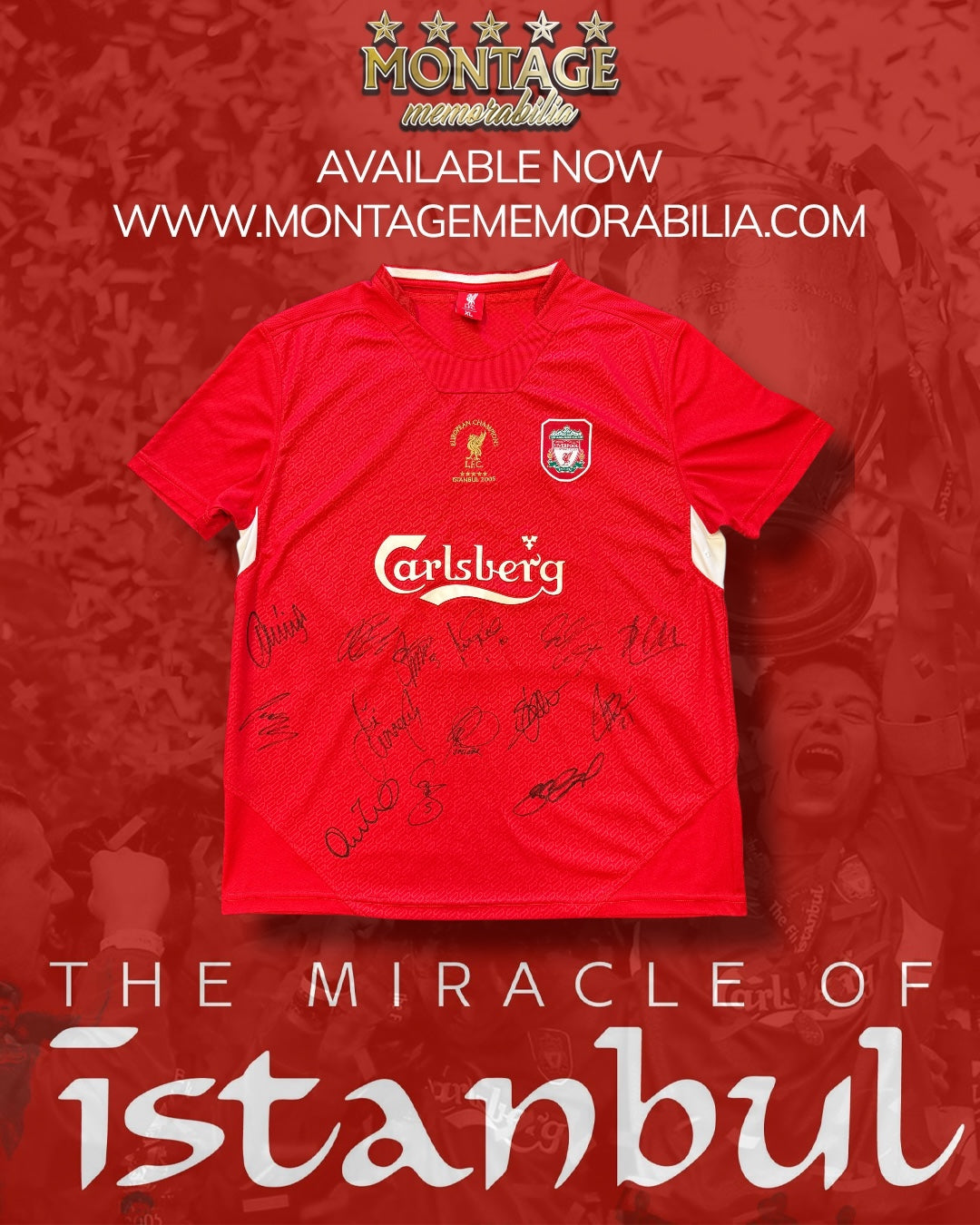 LIVERPOOL FC SIGNED ISTANBUL 2005 SQUAD SHIRT GERRARD ALONSO CARRAGHER (AFTAL COA)