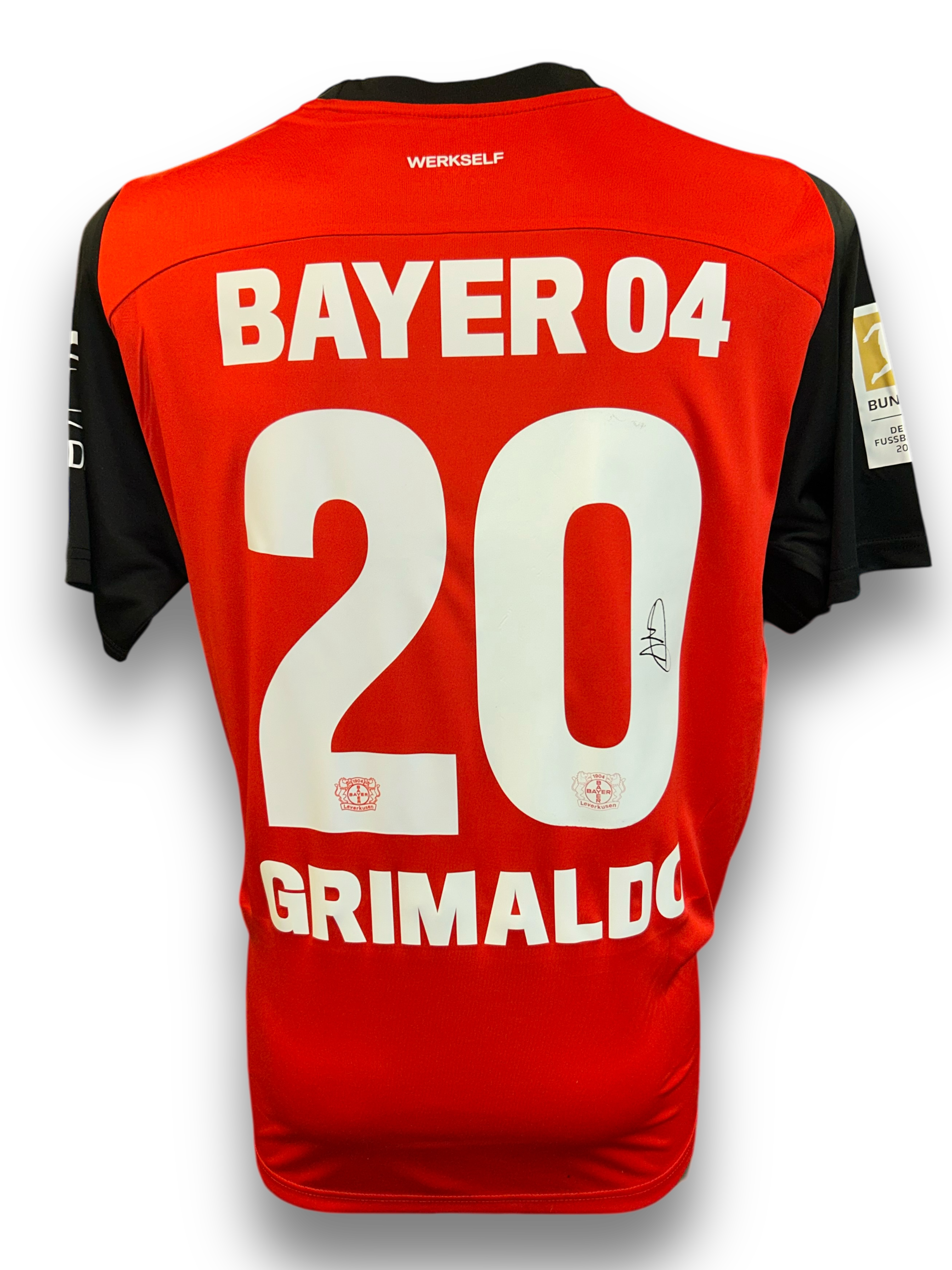 ALEX GRIMALDO SIGNED 2024/25 BAYER 04 LEVERKUSEN HOME SHIRT (AFTAL COA)