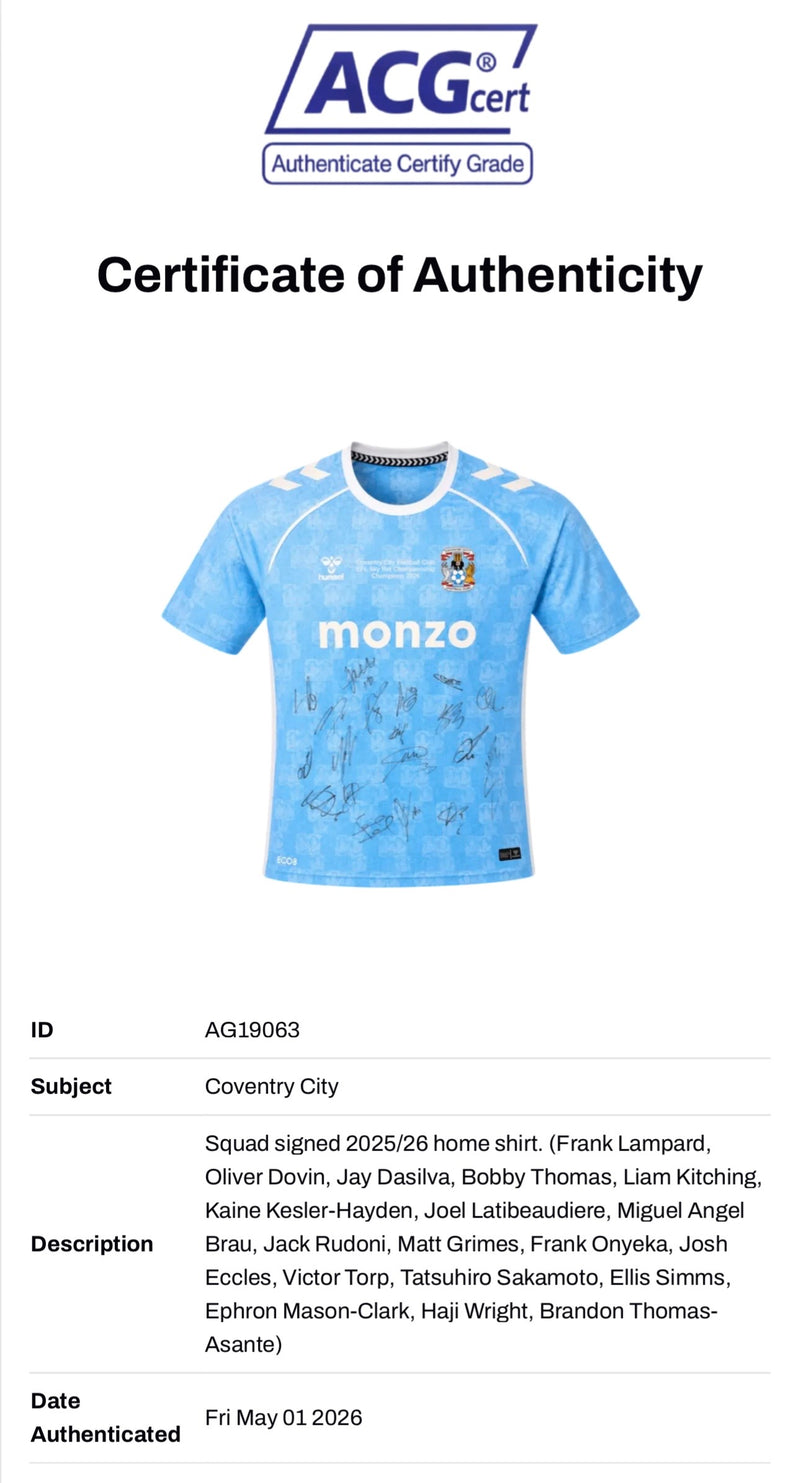 COVENTRY CITY FC 2025/26 CHAMPIONS SQUAD SIGNED HOME SHIRT (ACG CERT AG19063)-2