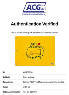 RORY MCILROY SIGNED THE MASTERS 2026 WINNER PIN FLAG (ACG CERT AG135935)-2