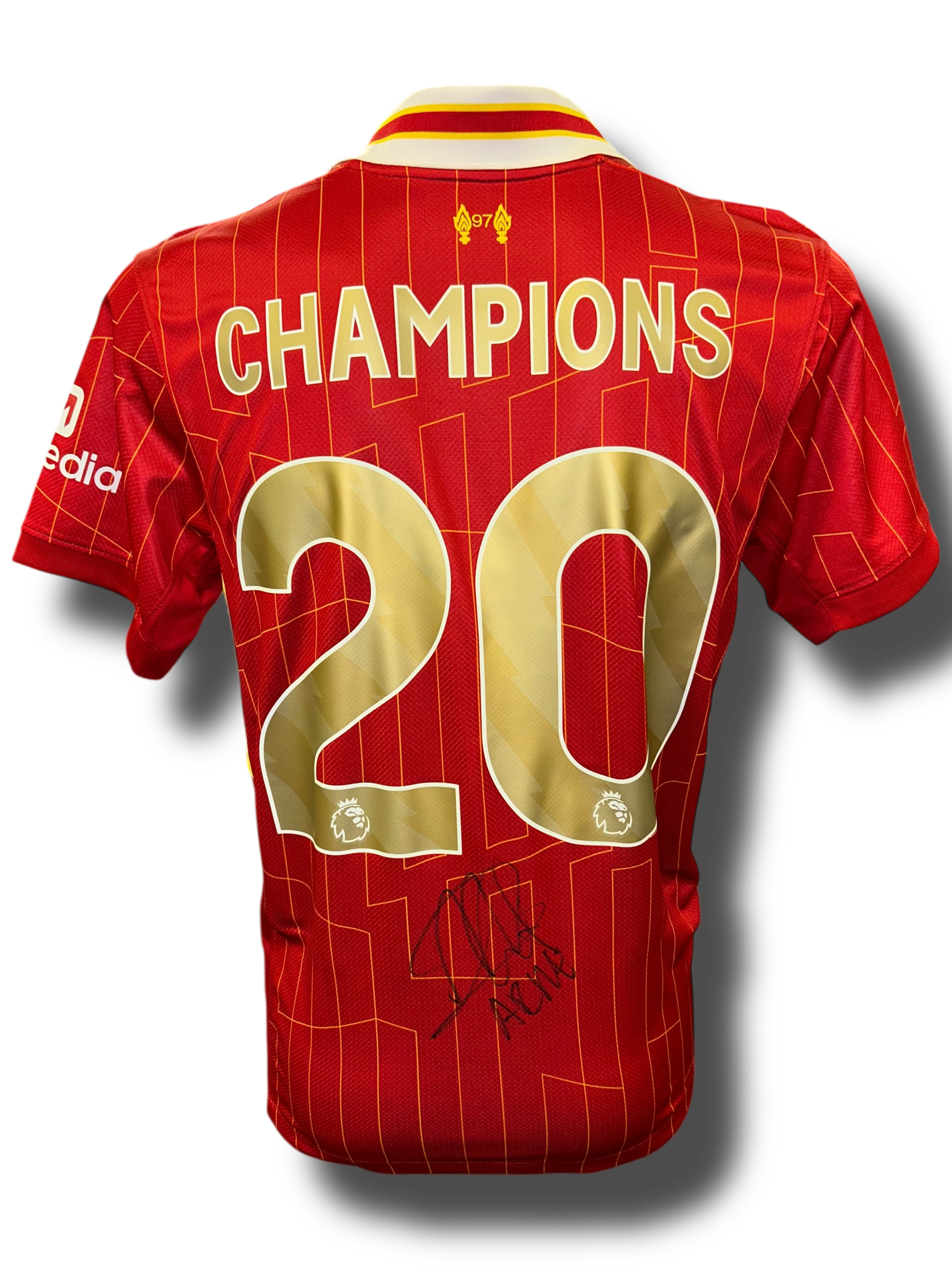 ARNE SLOT SIGNED LIVERPOOL FC 24/25 PL CHAMPIONS GOLD HOME SHIRT (AFTAL COA)