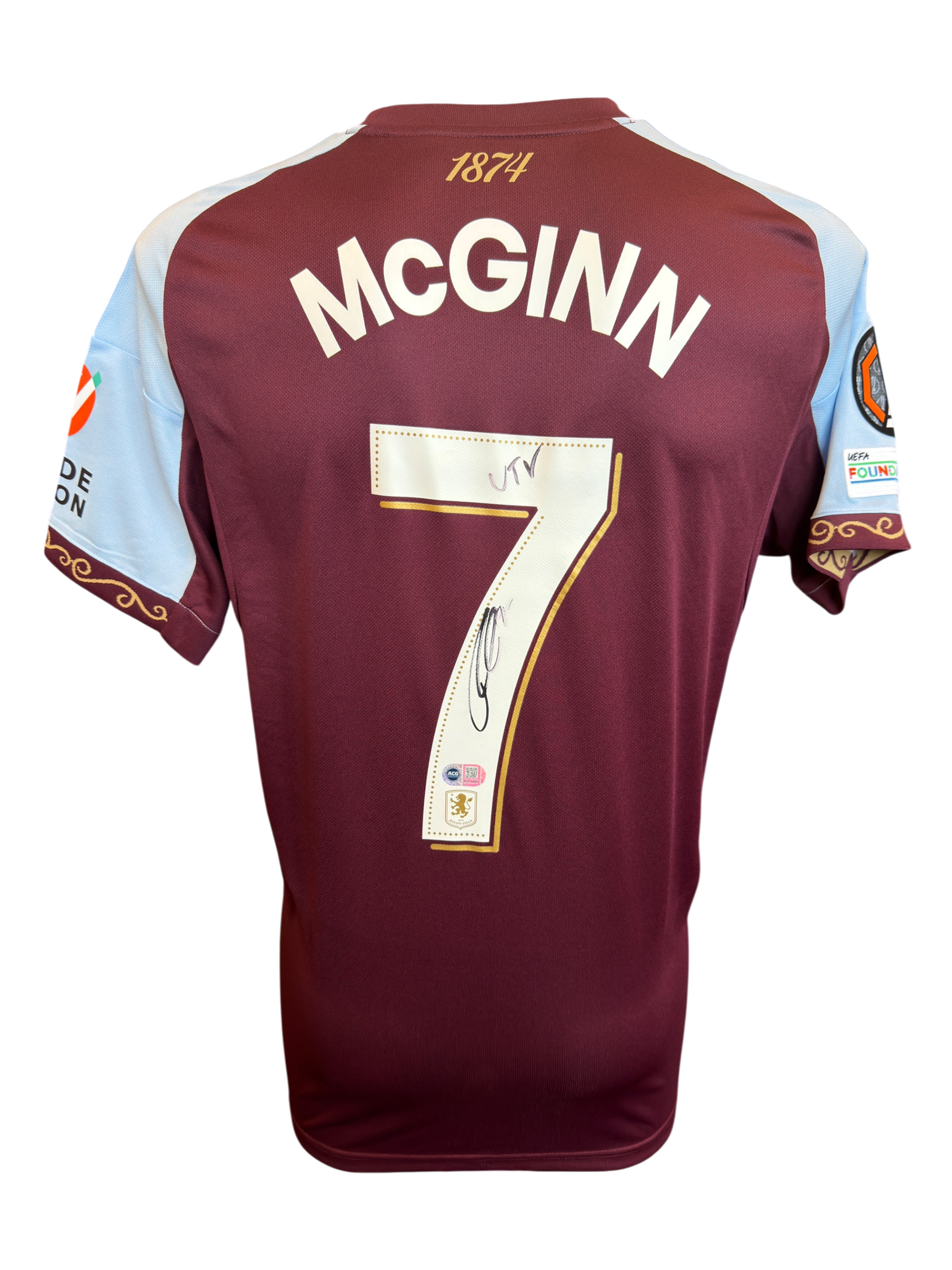 JOHN MCGINN SIGNED 25/26 ASTON VILLA HOME UEL SHIRT (ACG CERT AG19080)