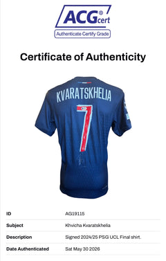 KHVICHA KVARATSKHELIA SIGNED 24/25 PARIS SAINT-GERMAIN HOME SHIRT (ACG CERT AG19115)-4