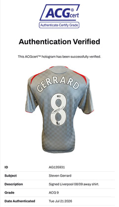 STEVEN GERRARD SIGNED LIVERPOOL FC 2008/09 AWAY SHIRT (ACG CERT AG135931)-2