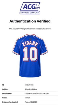 ZINEDINE ZIDANE SIGNED FRANCE 1998/00 HOME SHIRT (ACG CERT AG135552)-2