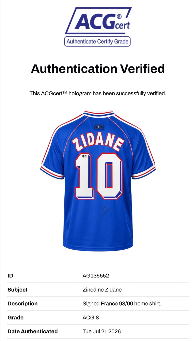 ZINEDINE ZIDANE SIGNED FRANCE 1998/00 HOME SHIRT (ACG CERT AG135552)-2
