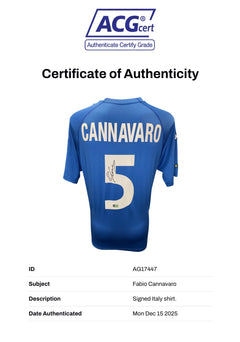 FABIO CANNAVARO SIGNED ITALY 2000/02 HOME SHIRT (ACG CERT AG17447)-5