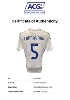 FABIO CANNAVARO SIGNED REAL MADRID 2006/07 HOME SHIRT (ACG CERT AG17450)-6