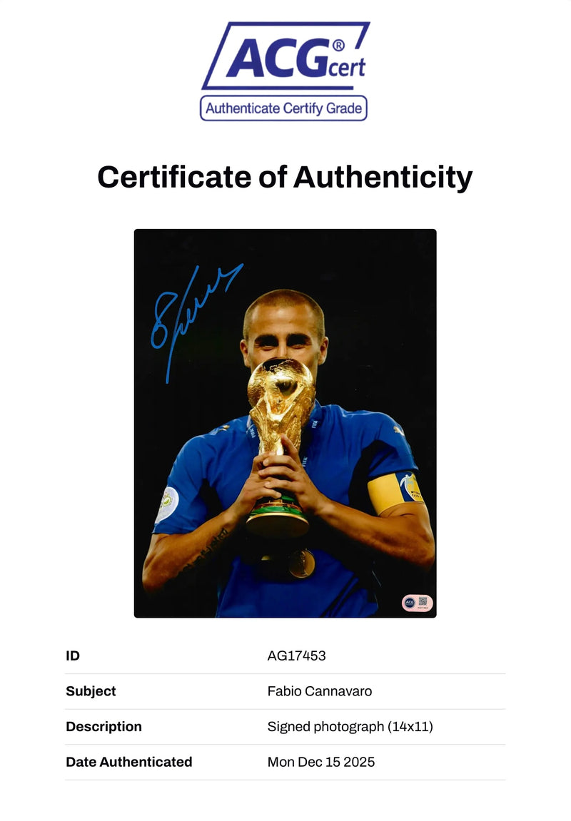 FABIO CANNAVARO SIGNED ITALY 06 WORLD CUP WINNER 14x11 PHOTO (ACG CERT AG17453)-3