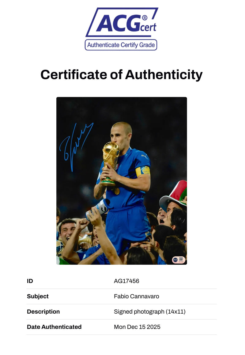 FABIO CANNAVARO SIGNED ITALY 06 WORLD CUP WINNER 14x11 PHOTO (ACG CERT AG17456)-3