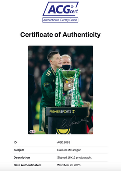 CALLUM MCGREGOR SIGNED CELTIC SCOTTISH CUP WIN 16X12 PHOTO (ACG CERT AG18088)-2