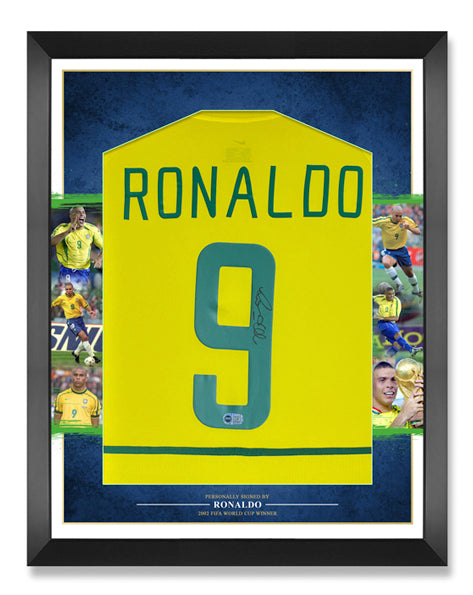 RONALDO NAZARIO SIGNED & FRAMED BRAZIL 2002 HOME SHIRT (ACG CERT)-1