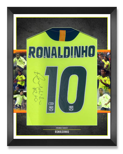 RONALDINHO SIGNED & FRAMED FC BARCELONA 2005/06 AWAY SHIRT (ACG CERT)