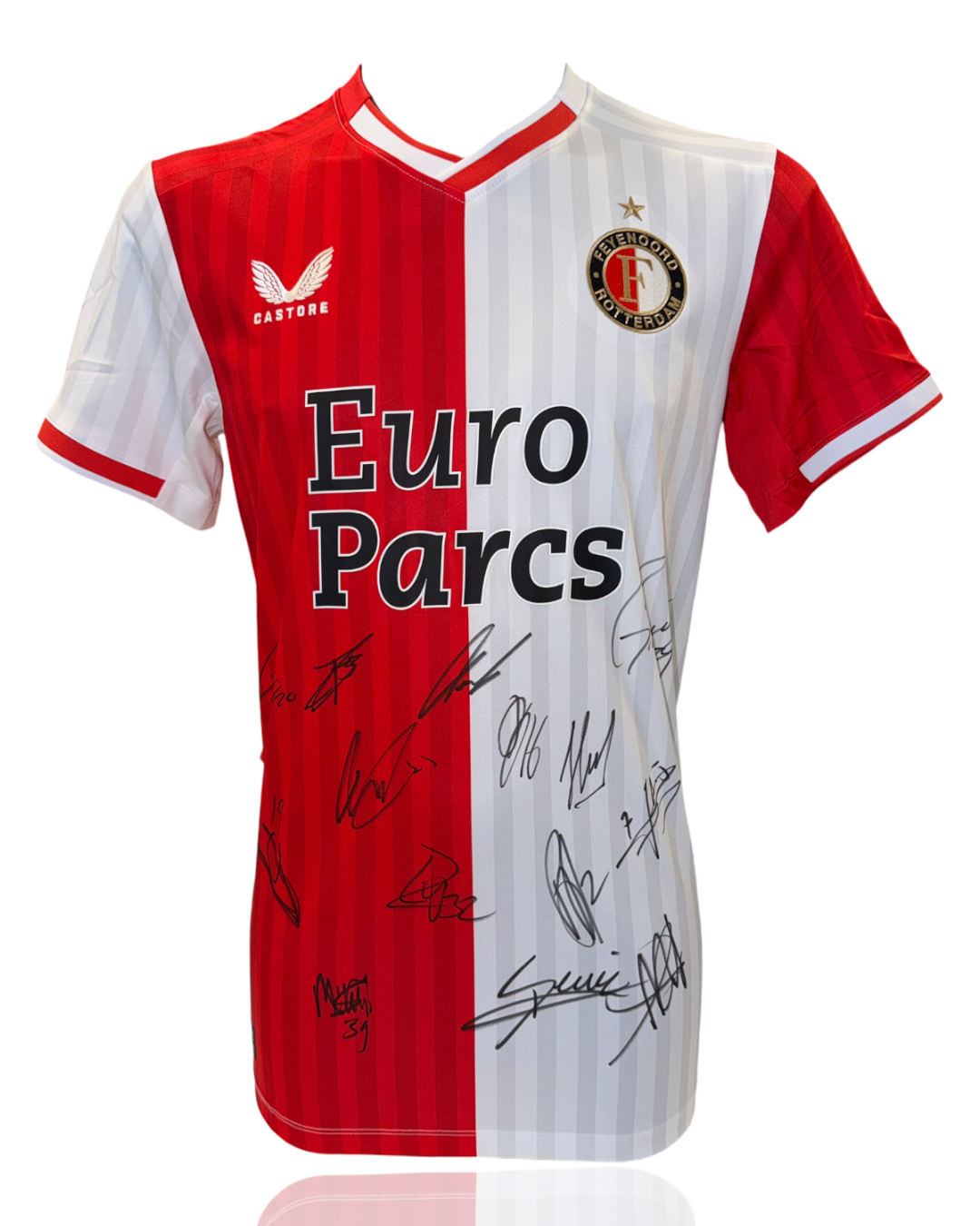 FEYENOORD SIGNED 2023/24 HOME SQUAD SHIRT SLOT, GIMENEZ, STENGS (ACG CERT AG17629)